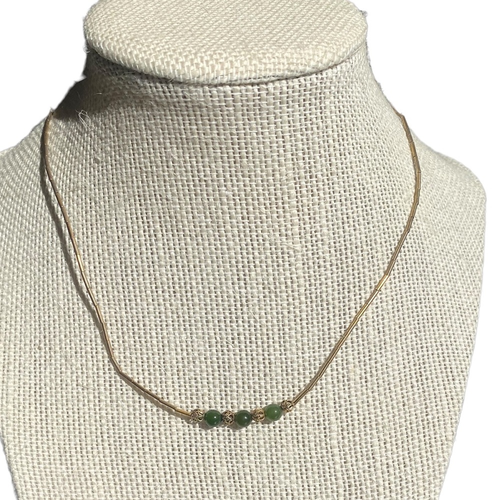 Gold and Green Beaded Petite Choker Necklace